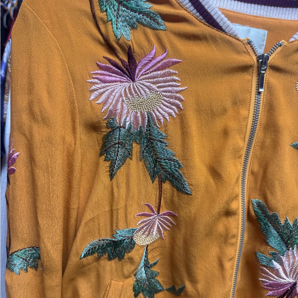 Elevenses by Anthropologie Mustard Floral Bomber Jacket - Picture 2 of 8